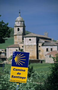 Poster Of The Way Of Santiago As European Cultural Itinerary During The French Way By Bycicle