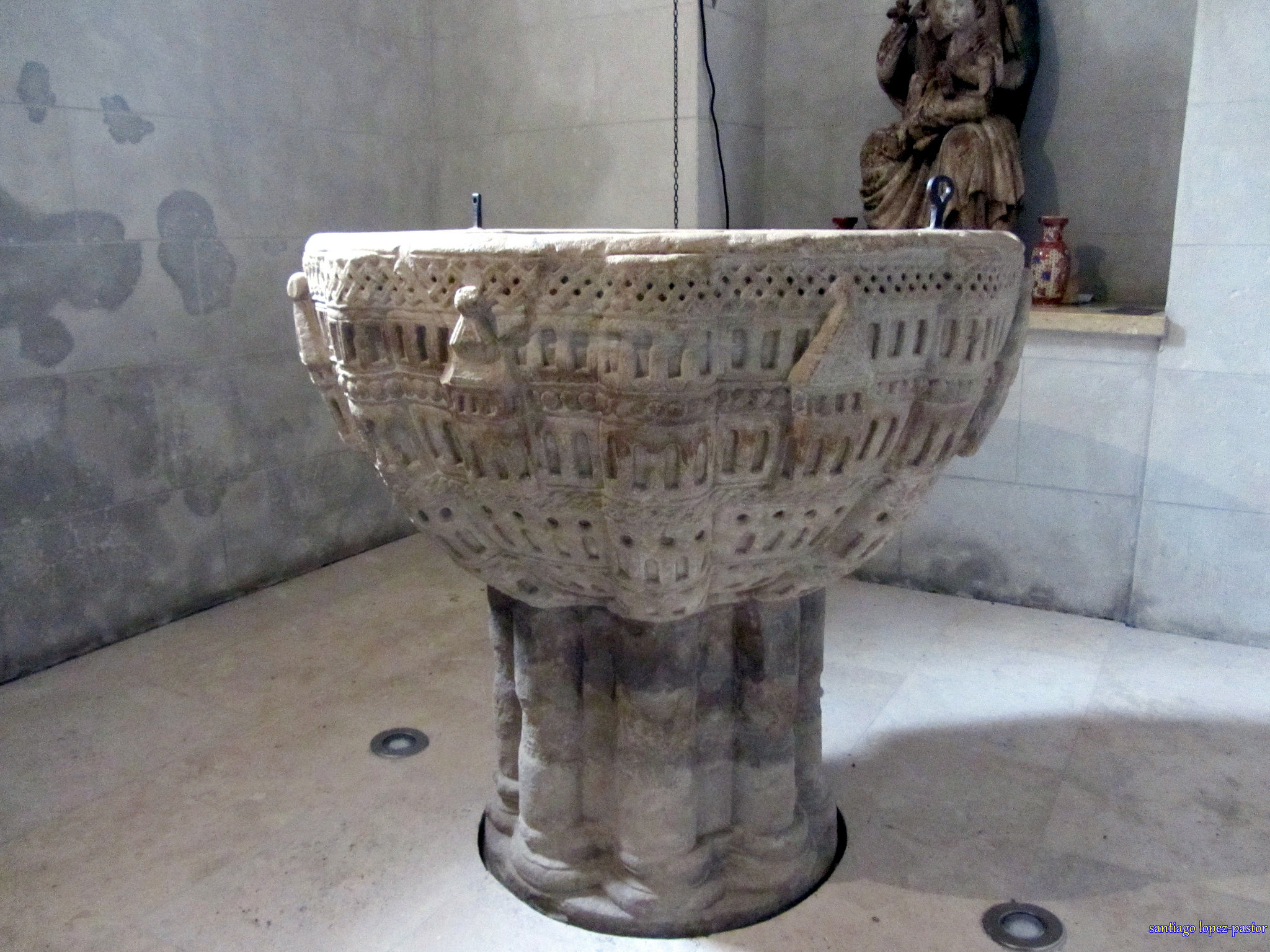The Romanesque Baptismal Font In The Church Of Nuestra Señora De La Calle, Redecilla Del Camino