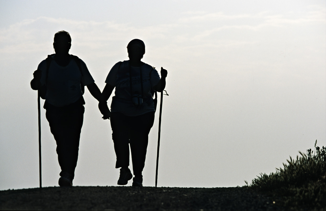 Buen Camino By Checco Zalone: The Real Camino De Santiago, And How To Do It By Bike 1 Two Pilgrims Walking Together On The Camino De Santiago, Backlit